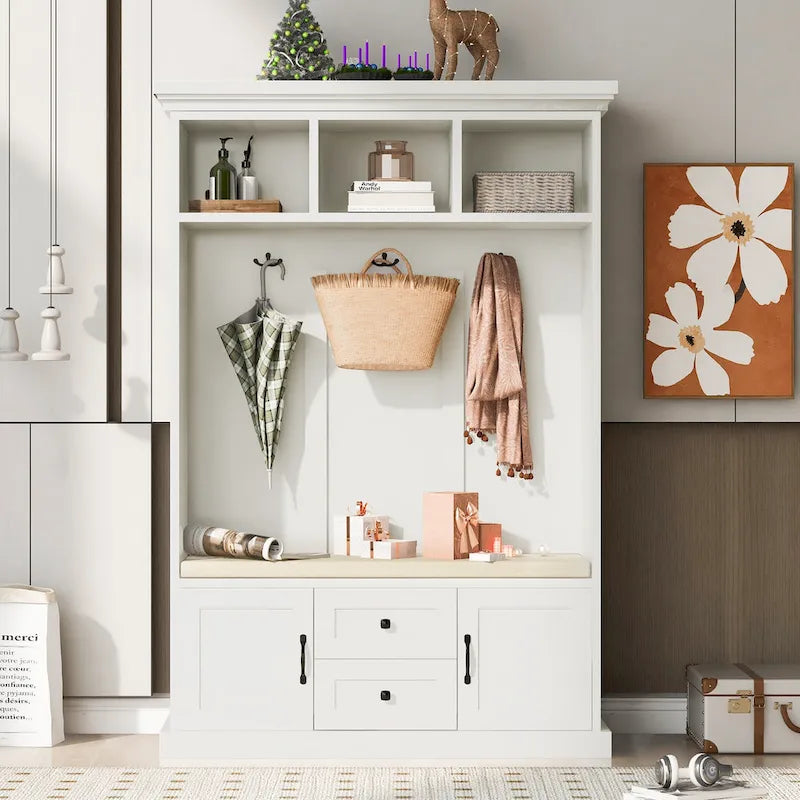 3-in-1 Design Hall Tree with 3 Hooks and Storage Bench - 47.24W x 70.9H x 15.74D