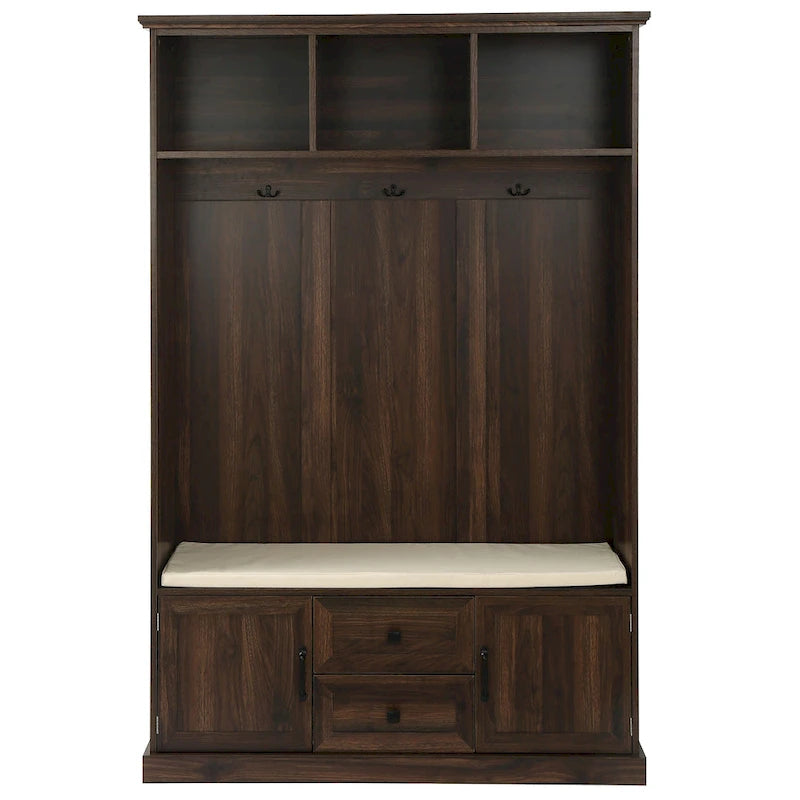 3-in-1 Design Hall Tree with 3 Hooks and Storage Bench - 47.24W x 70.9H x 15.74D