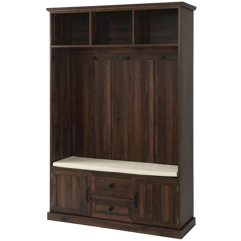 3-in-1 Design Hall Tree with 3 Hooks and Storage Bench - 47.24W x 70.9H x 15.74D