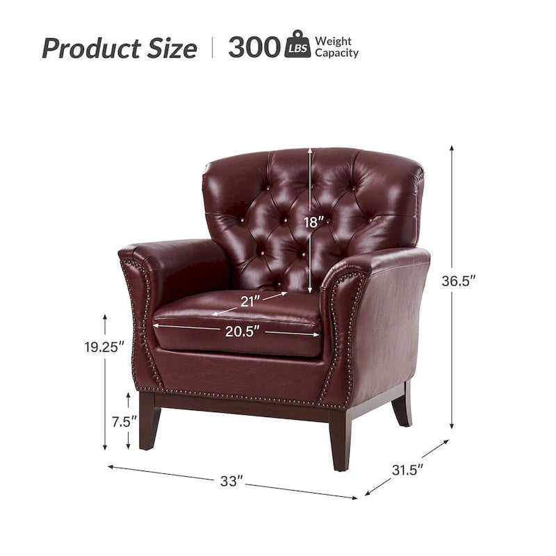 Burt Traditional Genuine Leather Accent Chair with Tufted Wing Back by HULALA HOME