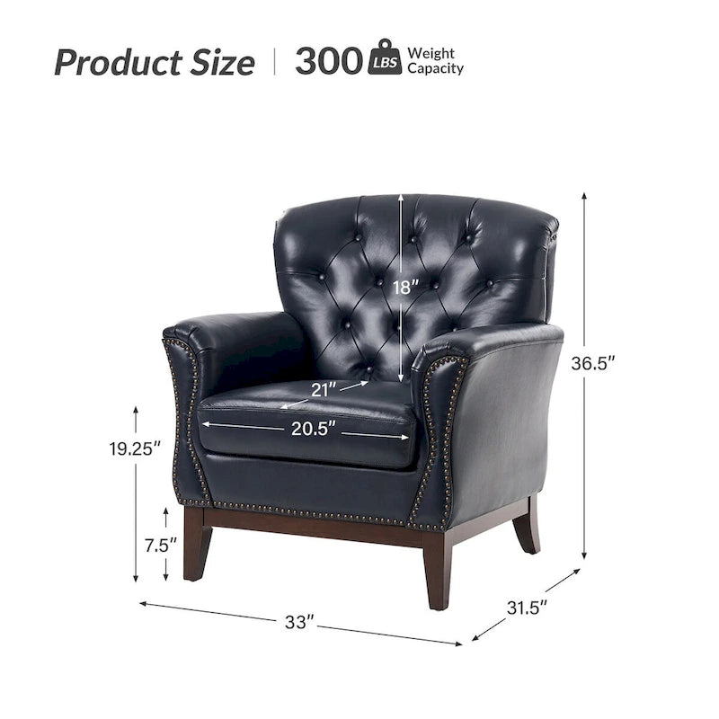 Burt Traditional Genuine Leather Accent Chair with Tufted Wing Back by HULALA HOME