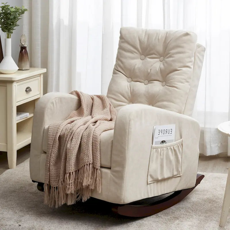 Upholstered Glider Rocking Chair with High Backrest