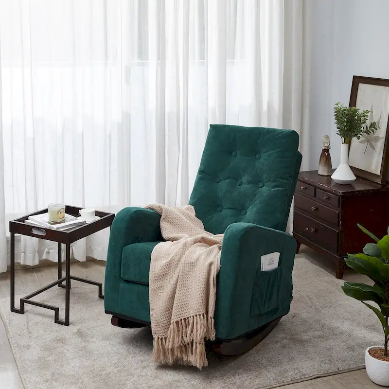Upholstered Glider Rocking Chair with High Backrest