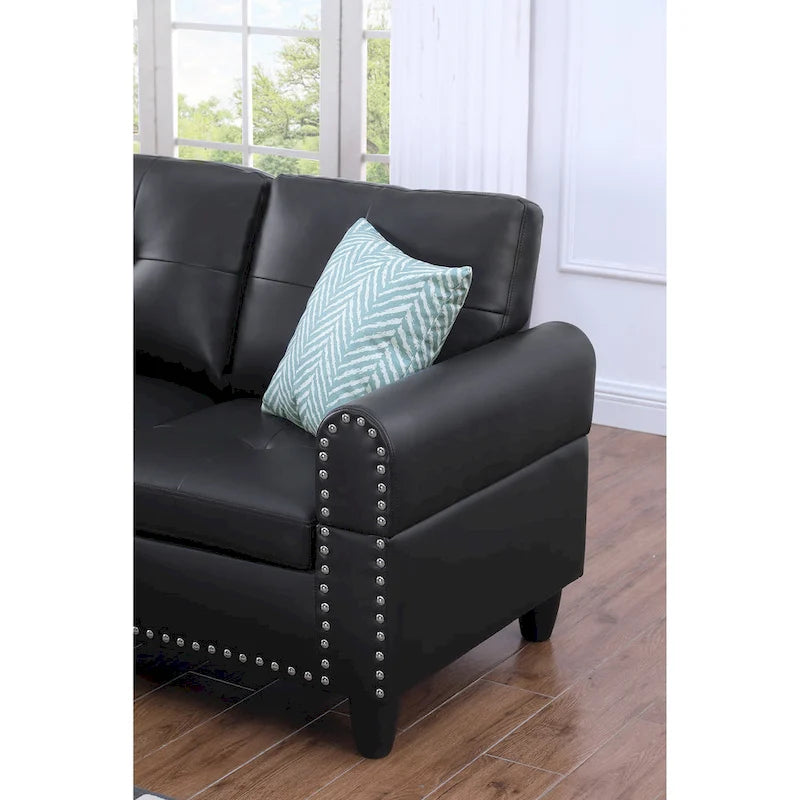 Irine Faux Leather Sectional Sofa with Ottoman - 98W x 71D x 33H