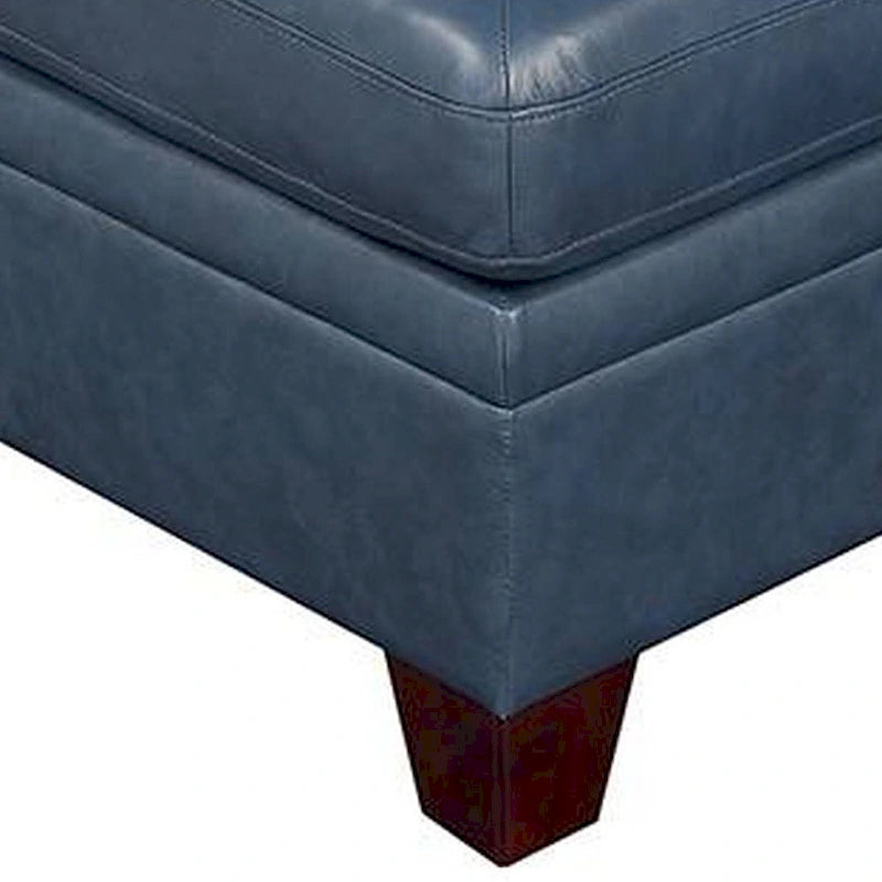 Samy 37 Inch Modular Armless Sofa Chair, Blue Faux Leather, Solid Wood