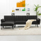Convertible Sofa Sleeper Futon with Chaise Ottoman for Office, Velvet Futon Sofa Bed Couch