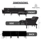 Convertible Sofa Sleeper Futon with Chaise Ottoman for Office, Velvet Futon Sofa Bed Couch