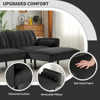 Convertible Sofa Sleeper Futon with Chaise Ottoman for Office, Velvet Futon Sofa Bed Couch