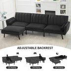 Convertible Sofa Sleeper Futon with Chaise Ottoman for Office, Velvet Futon Sofa Bed Couch