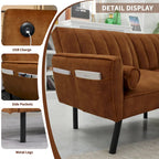 Convertible Sofa Sleeper Futon with Chaise Ottoman for Office, Velvet Futon Sofa Bed Couch