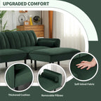 Convertible Sofa Sleeper Futon with Chaise Ottoman for Office, Velvet Futon Sofa Bed Couch