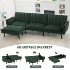 Convertible Sofa Sleeper Futon with Chaise Ottoman for Office, Velvet Futon Sofa Bed Couch