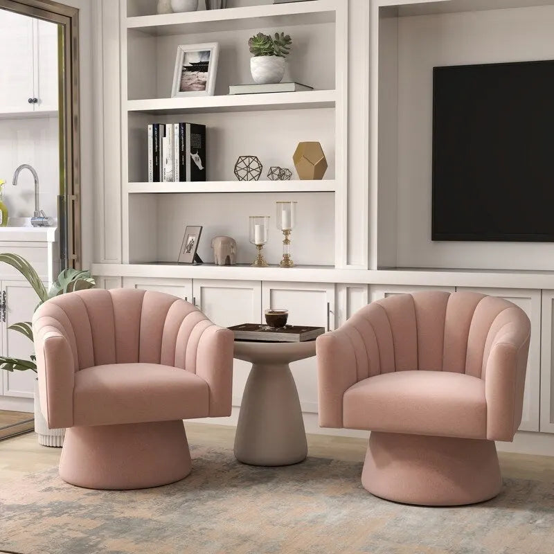 SEYNAR Modern Glam Velvet Upholstered Round Swivel Accent Arm Barrel Chair for Living Room Set of 2
