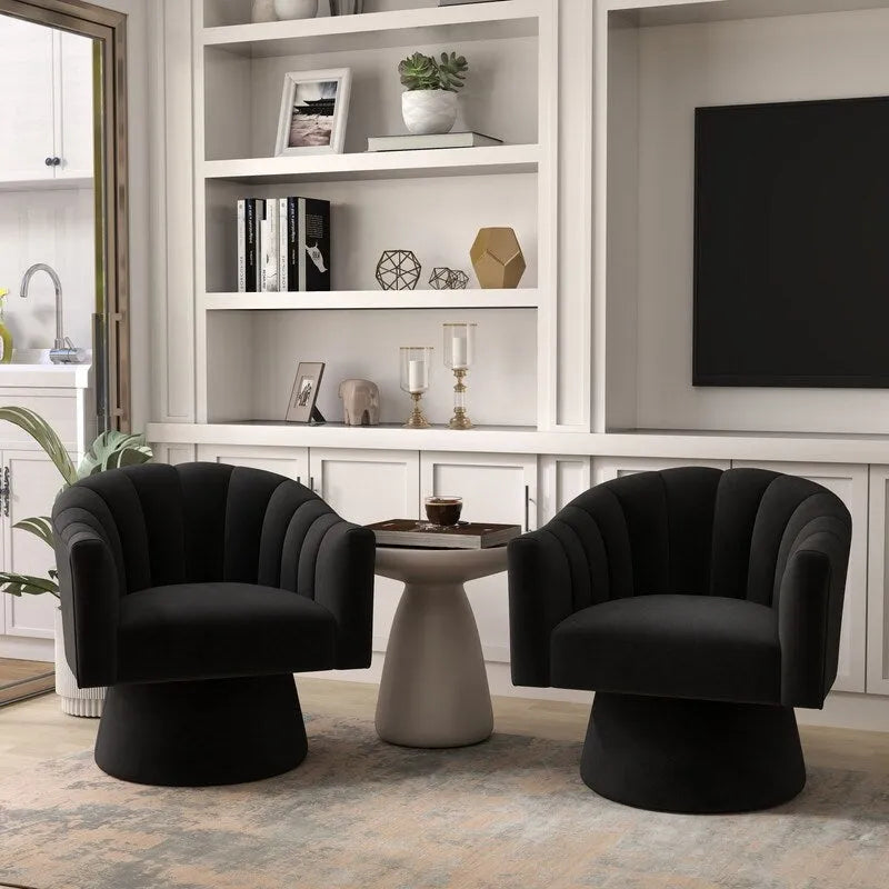 SEYNAR Modern Glam Velvet Upholstered Round Swivel Accent Arm Barrel Chair for Living Room Set of 2