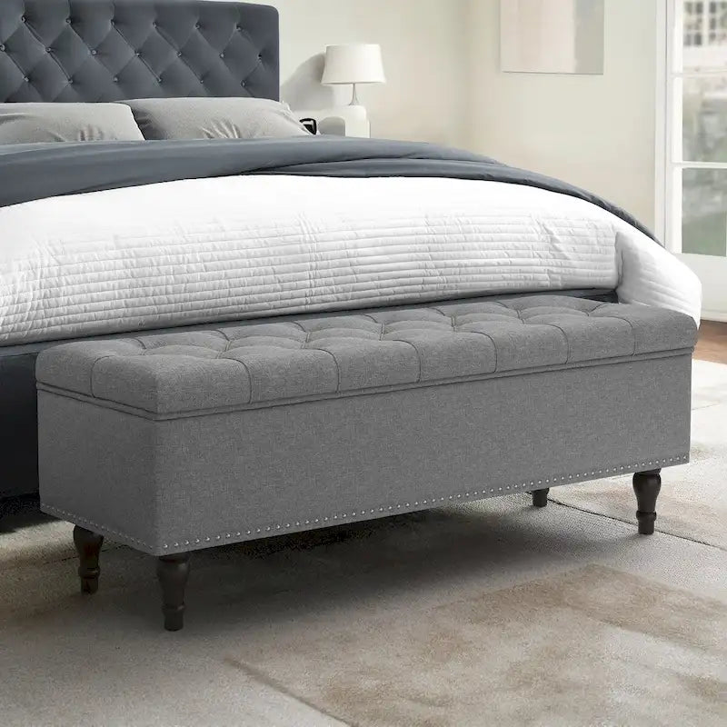 COZYMAN Tufted Storage Bench, Upholstered Ottoman with Storage - 50.8 W X 17.1 D X 18.3 H