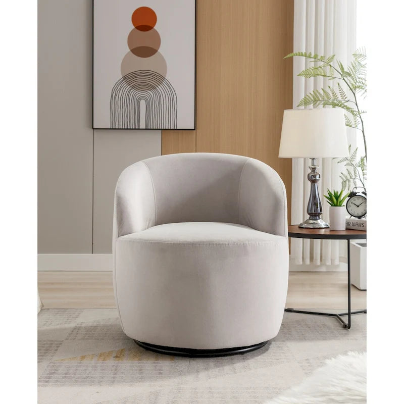 Swivel Accent Chair, Modern Round Vanity Chair for Living Room, Comfy Velvet Barrel Armchair, Small Single Sofa