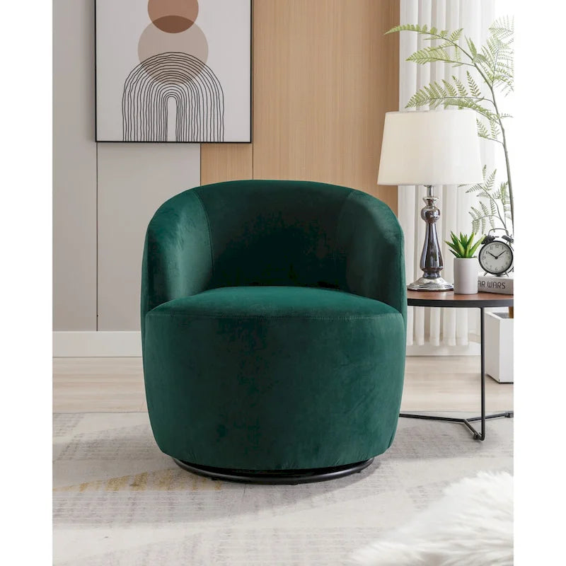 Swivel Accent Chair, Modern Round Vanity Chair for Living Room, Comfy Velvet Barrel Armchair, Small Single Sofa