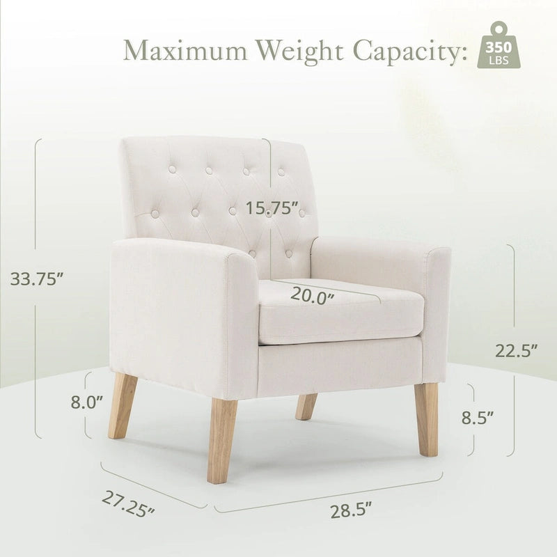 LUE BONA Linen and Walnut Legs Mid Century Modern Button Tufted Accent Chair - 29.53 H X 30 W X 33.07 D