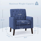 LUE BONA Linen and Walnut Legs Mid Century Modern Button Tufted Accent Chair - 29.53 H X 30 W X 33.07 D