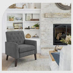 LUE BONA Linen and Walnut Legs Mid Century Modern Button Tufted Accent Chair - 29.53 H X 30 W X 33.07 D