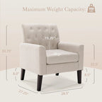 LUE BONA Linen and Walnut Legs Mid Century Modern Button Tufted Accent Chair - 29.53 H X 30 W X 33.07 D