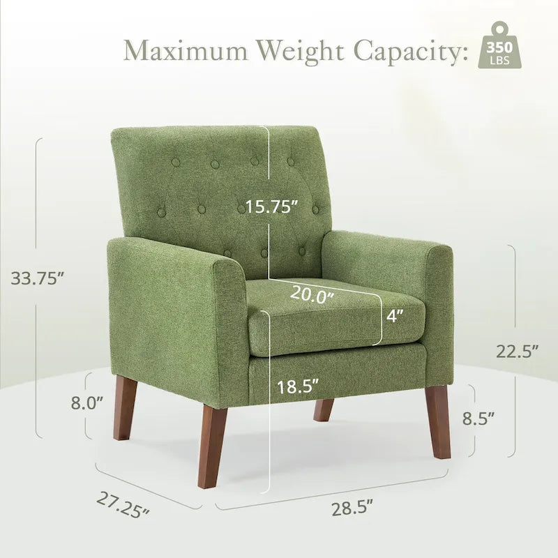 LUE BONA Linen and Walnut Legs Mid Century Modern Button Tufted Accent Chair - 29.53 H X 30 W X 33.07 D
