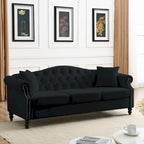 79 Chesterfield Sofa Velvet for Living Room, 3 Seater Sofa Tufted Couch with Rolled Arms and Nailhead ,two pillows