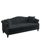79 Chesterfield Sofa Velvet for Living Room, 3 Seater Sofa Tufted Couch with Rolled Arms and Nailhead ,two pillows