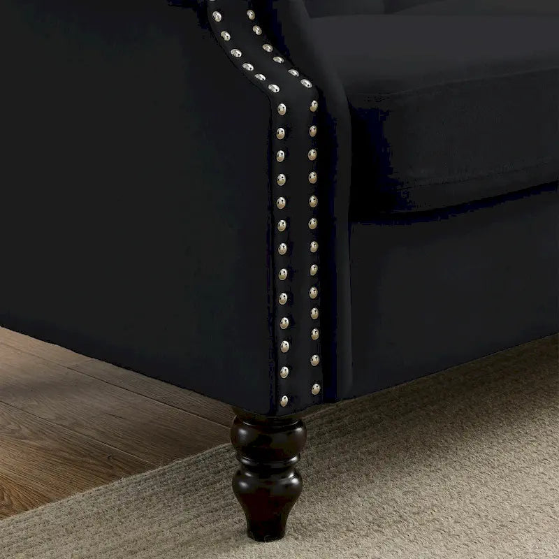 79 Chesterfield Sofa Velvet for Living Room, 3 Seater Sofa Tufted Couch with Rolled Arms and Nailhead ,two pillows