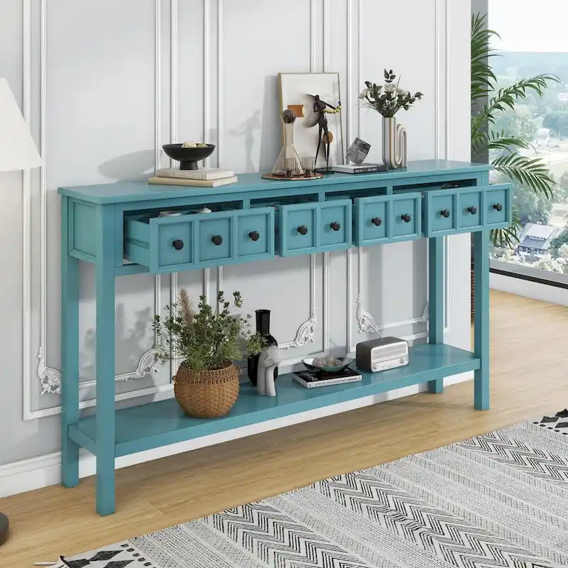 Nestfair Rustic Entryway Console Table with Drawers and Bottom Shelf