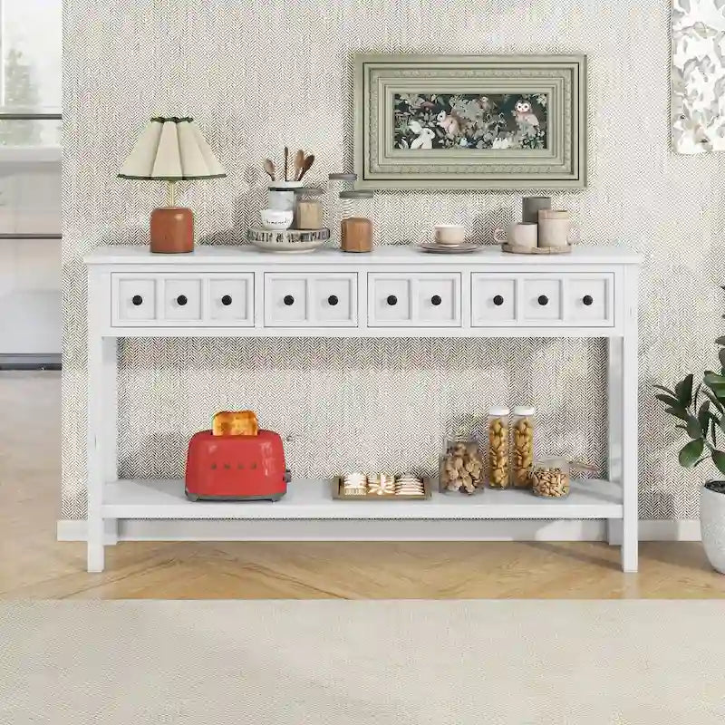 Nestfair Rustic Entryway Console Table with Drawers and Bottom Shelf