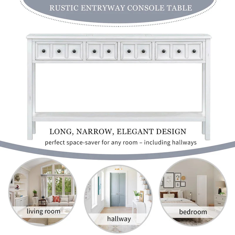 Nestfair Rustic Entryway Console Table with Drawers and Bottom Shelf