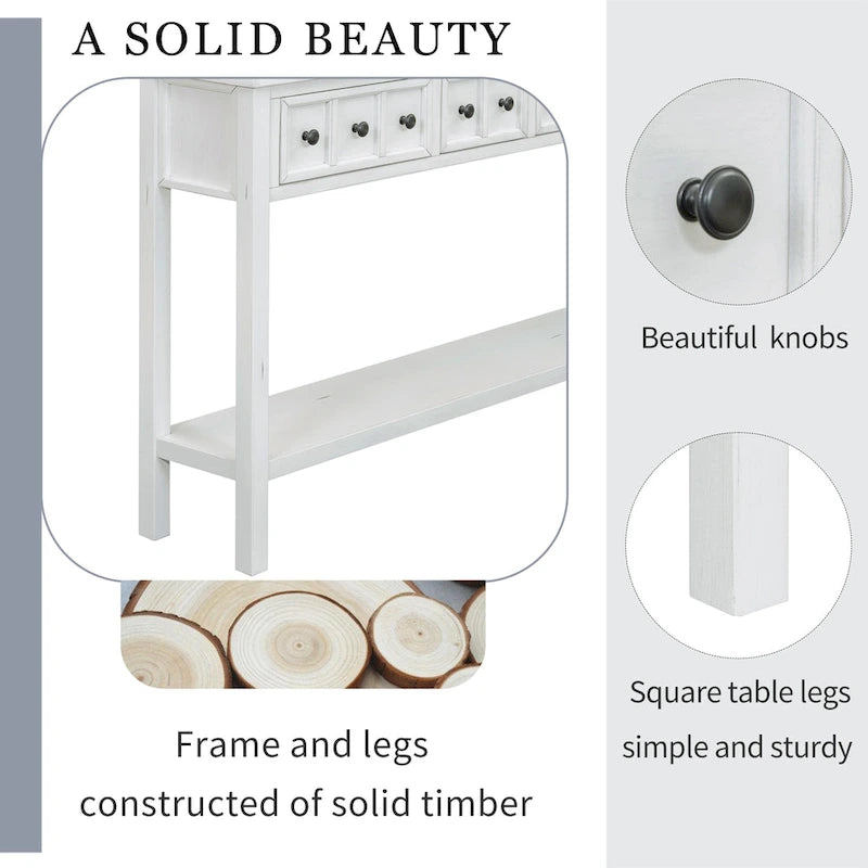 Nestfair Rustic Entryway Console Table with Drawers and Bottom Shelf
