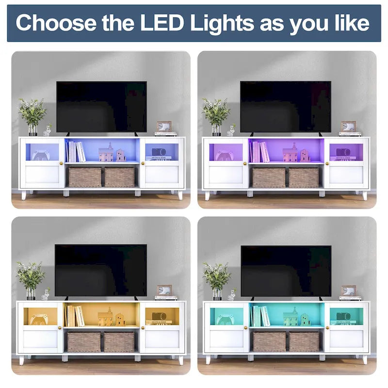 TV Stand Console Living Room Storage Shelves Entertainment Center with LED Lights - 59.7 in W * 22.6 in H * 16.1 in D