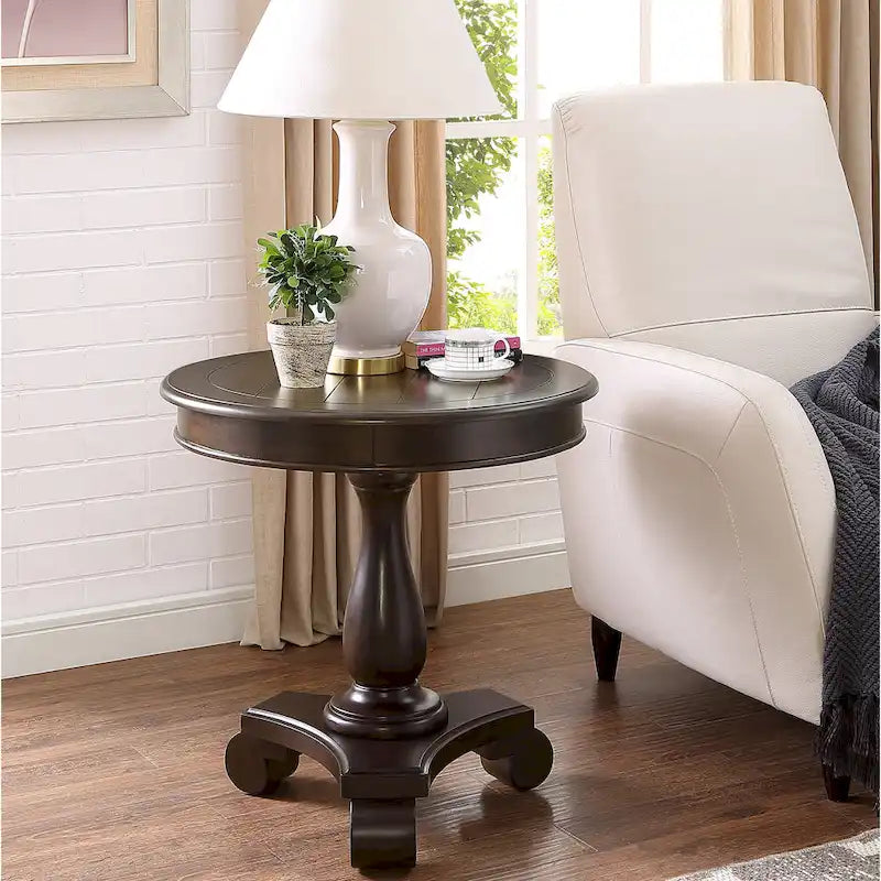 Round Wood Pedestal Side Table