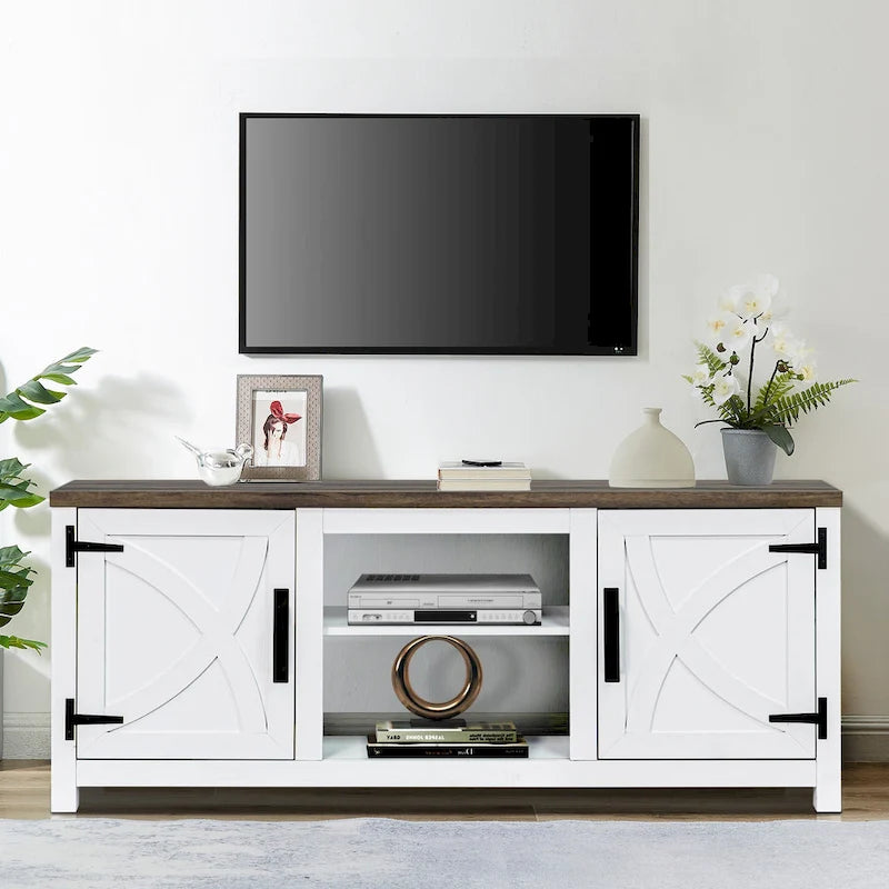 58 Farmhouse Barn Door Entryway Storage Console Table TV Stand - 58 inches in width