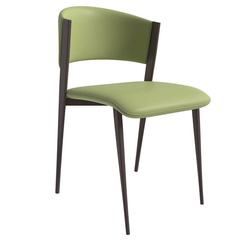 Aspen Dining Chair with Leather Seat in Black Metal by LeisureMod