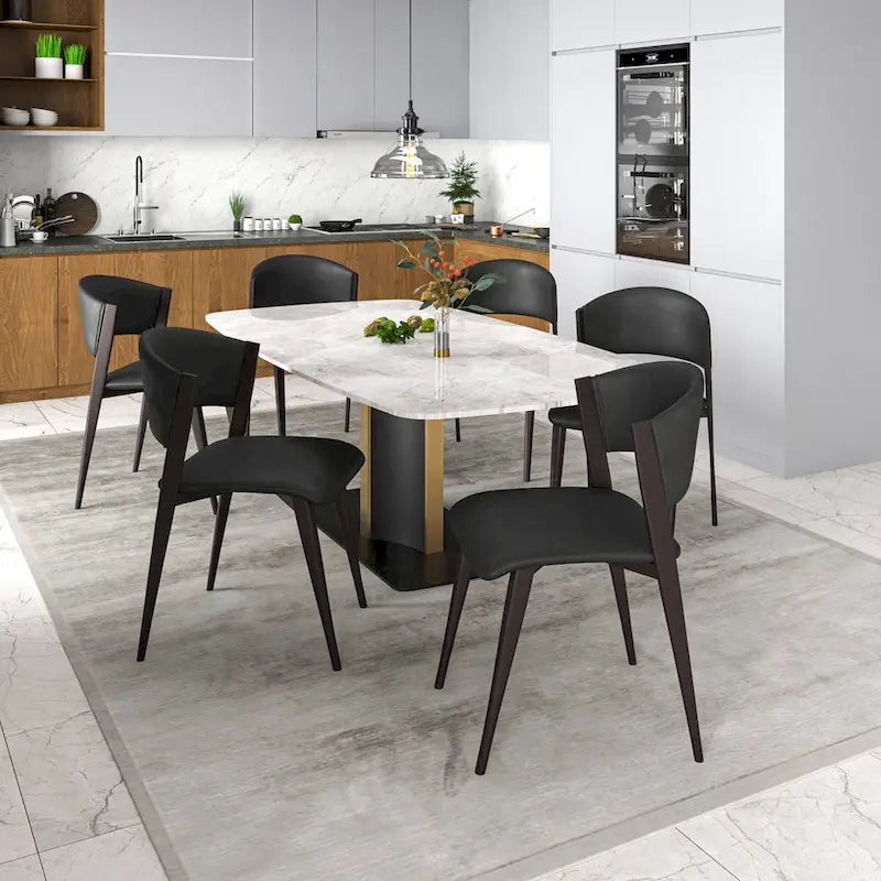 Aspen Dining Chair with Leather Seat in Black Metal by LeisureMod