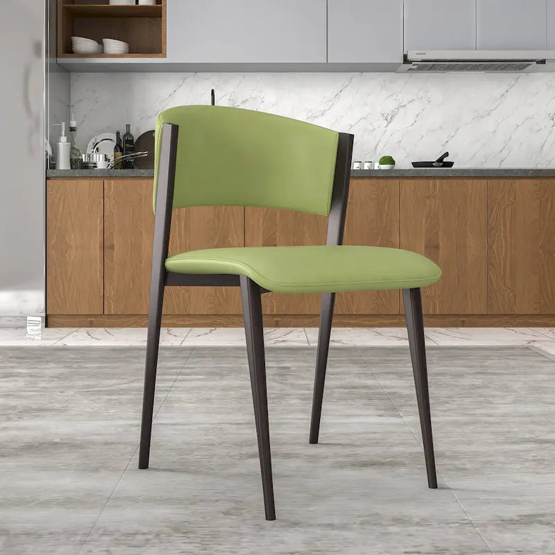 Aspen Dining Chair with Leather Seat in Black Metal by LeisureMod