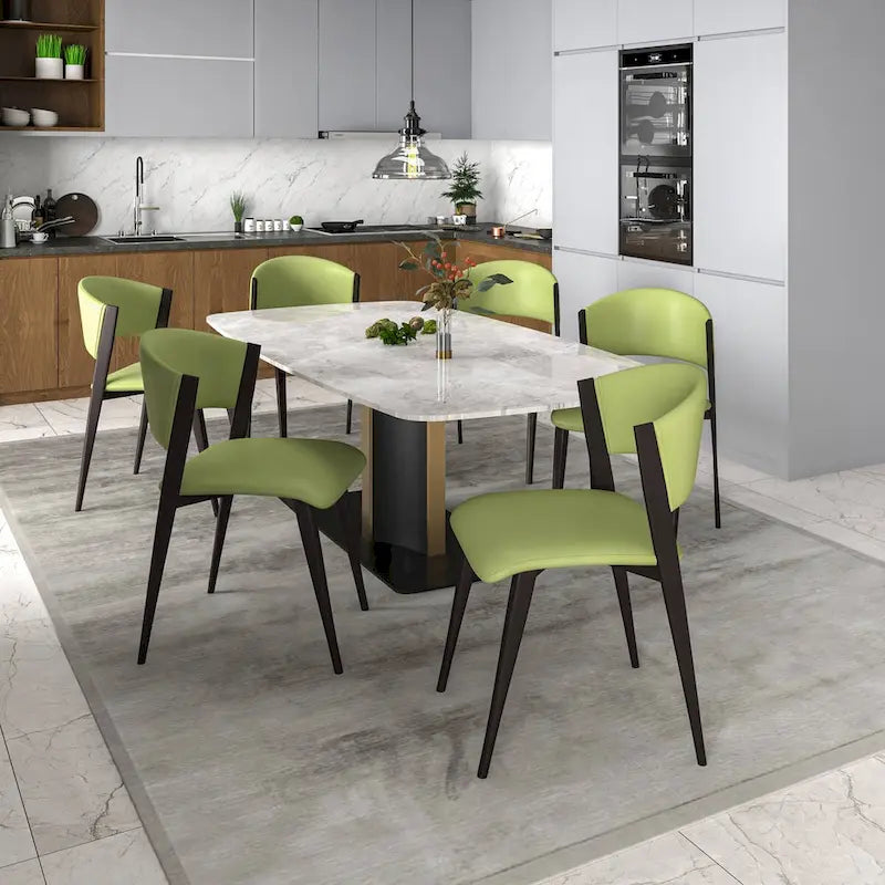 Aspen Dining Chair with Leather Seat in Black Metal by LeisureMod