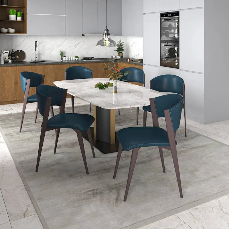 Aspen Dining Chair with Leather Seat in Black Metal by LeisureMod