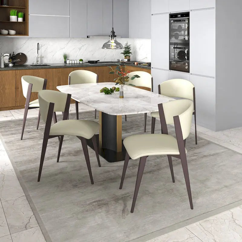 Aspen Dining Chair with Leather Seat in Black Metal by LeisureMod