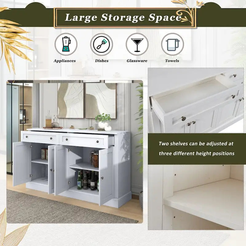 Kitchen Sideboard Buffet Cabinet with 2 Drawers and 4 Doors