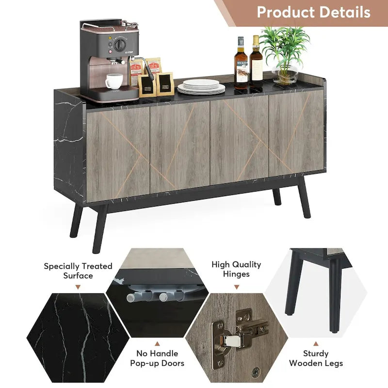 55 inch Buffet Cabinet Kitchen Sideboard Buffet Table Coffee Bar with Storage and Doors for Dining Room Living Room Entryway