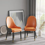 Modern PU Leather Set of 2 Dining Chairs with Metal Legs