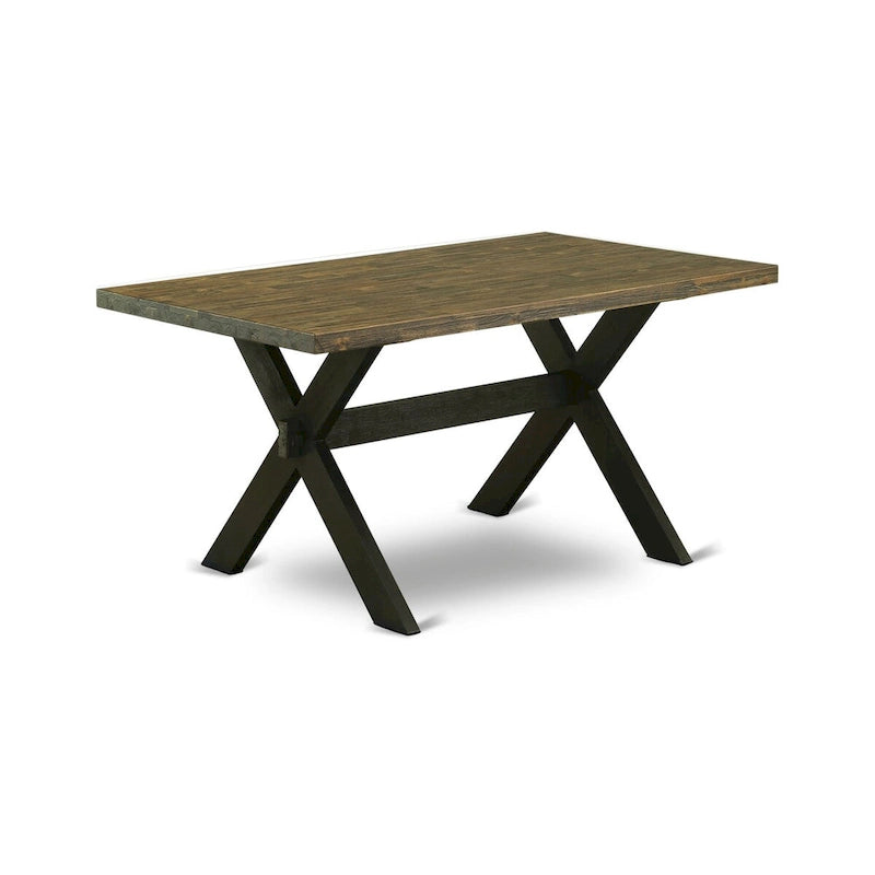 East West Furniture dining set - a dinner table & Stackable kitchen chairs - Wire-brushed Black (Pieces & Seat Options)
