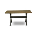 East West Furniture dining set - a dinner table & Stackable kitchen chairs - Wire-brushed Black (Pieces & Seat Options)