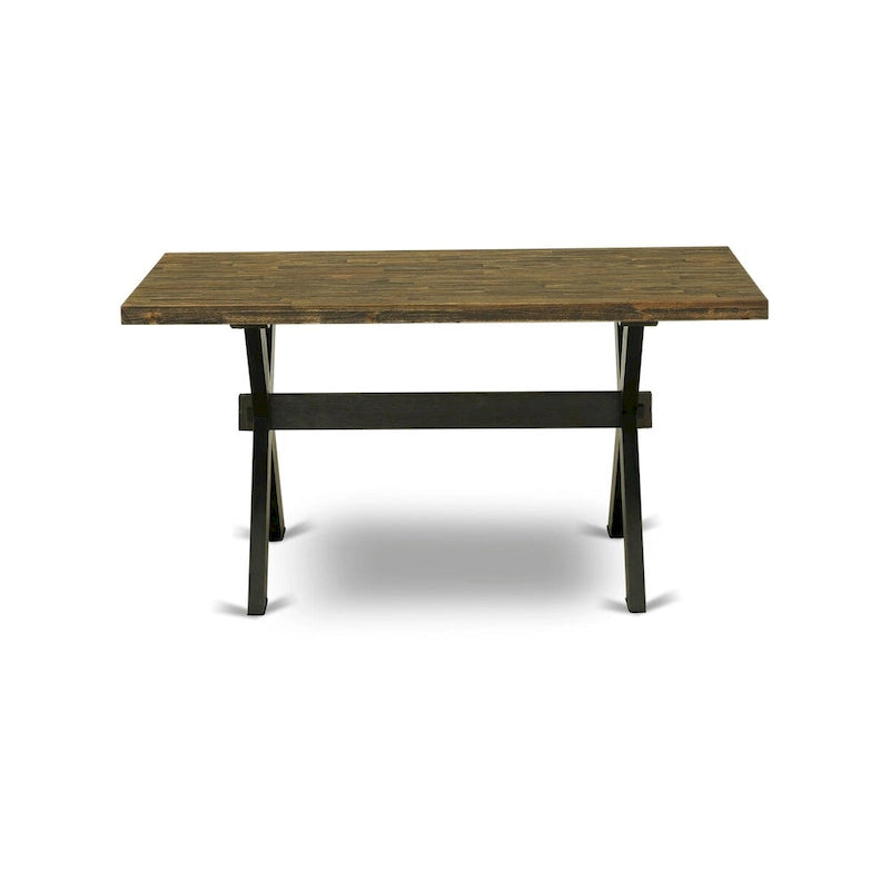 East West Furniture dining set - a dinner table & Stackable kitchen chairs - Wire-brushed Black (Pieces & Seat Options)
