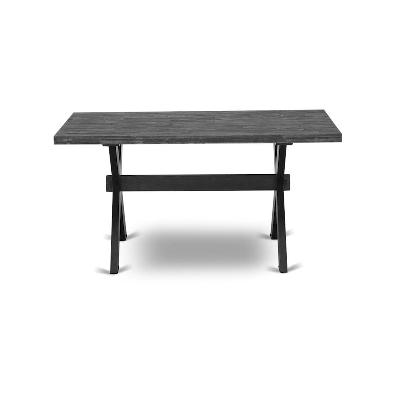 East West Furniture dining set - a dinner table & Stackable kitchen chairs - Wire-brushed Black (Pieces & Seat Options)