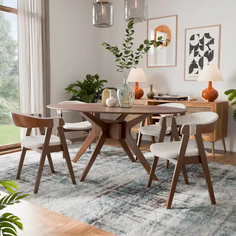 Shaw Mid-century Modern 5-Piece Wood Dining Table Set